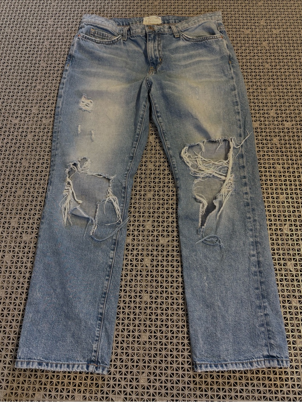 Current/Elliott Light Wash Distressed High Waist Straight Leg Blue Jeans USA